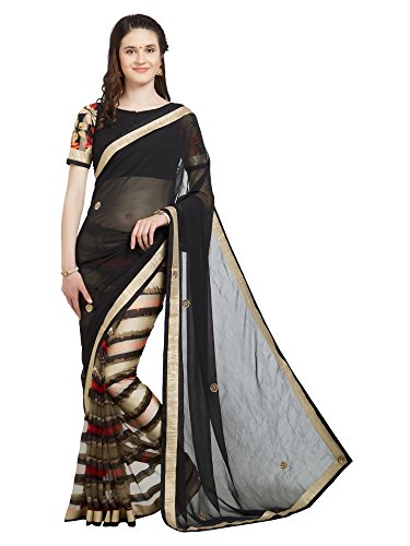 Viva N Diva Saree for Women s Black & Cream Color Chiffon & Net Saree with Blouse Piece,Free Size Viva N Diva Saree for Women s Black & Cream Color Chiffon & Net Saree with Blouse Piece,Free Size