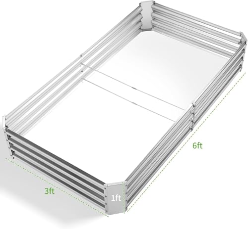 Land Guard 3 Pack 6×3×1ft Galvanized Metal Raised Garden Bed, Metal Planter Kit Box Outdoor for Deep-Rooted Vegetables, Flowers, Green and Herbs, Silver