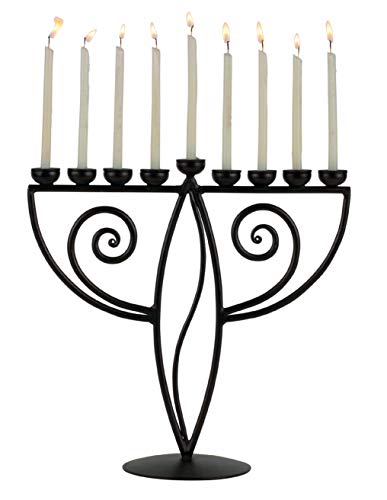 RTZEN Judaica - Wave-Style Hanukkah Menorah, Handmade, 9 Iron Cups, Israel Décor, for All 8 Nights of Chanukah,(Black)