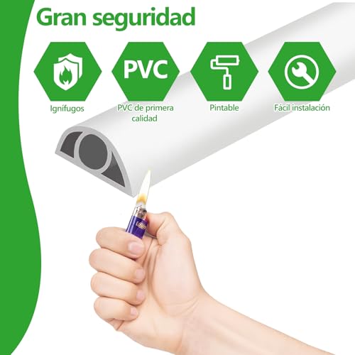 NZNDWYT Canaletas para Cables Pared 5M - Cubre Cables de Suelo,Protector de Cable sobre Piso,Canaleta con Fondo Autoadhesivo,Esconder Cable para Teatro,Taller,Almacén