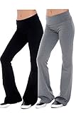 Fold-over Waistband Stretchy Cotton-blend Yoga Pants (Small- 4Pack, 2 Grey & 2 Black)