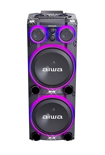Aiwa Bocina Torre AWPOC15 Bluetooth 5.3 240W RMS 4000W PMPO con Luces LED, USB, AUX, RCA, Entradas para Micrófono, Ecualizador, Sonido Potente Ideal para Fiestas y Eventos Color Negro
