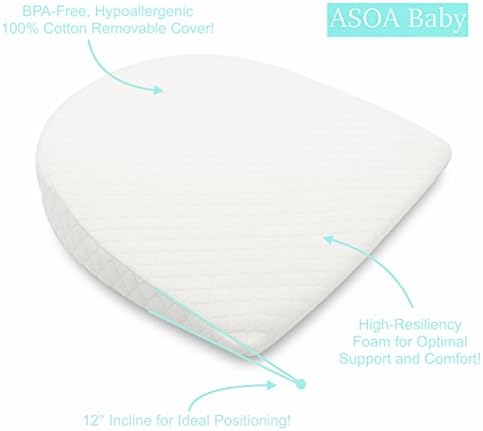 High Resiliency Foam Baby Crib/Bassinet Wedge | Baby Sleep Wedge for Crib/Bassinet | Waterproof Inner Cover &amp; Removable Cotton Outer Cover | Toxin Free | By ASOA Shop