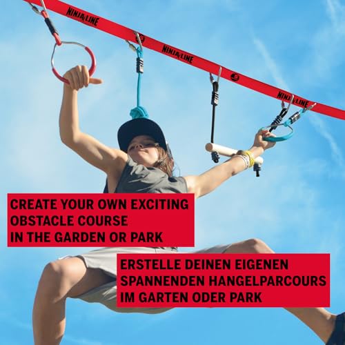 Slackers NinjaLine 11m Starter Set | Complete Kit with 7 Hanging Obstacles | Includes Slackline, Ratchet and Carry Bag | Suitable for Children 5 Years Old