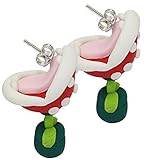 Joly Pure Silver Flower Studs Super Mario Piranha Handcrafted Polymer Clay Earrings 1 Pair