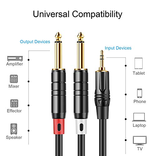 CableCreation 15FT 3.5mm 1/8" TRS to Dual 6.35mm 1/4" TS Mono Y-Cable Splitter Cable Compatible with iPhone, iPod,Laptop,CD Players, Power Amplifier, Mixer, Home Stereo Systems, 4.5 Meters/Black