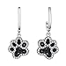 FANZE Women 925 Sterling Silver Cute Zircon Puppy Paws Footprint Dangle Piercied Earrings Black and White