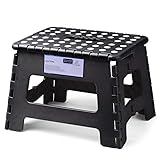 Acko Folding Step Stool Lightweight Plastic Step Stool,9 inch Foldable Step Stool for Kids and Adults,Non Slip Folding Stools for Kitchen Bathroom Bedroom (Black)