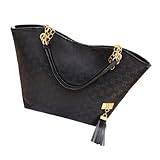 Keral Women Shopping Tote Shoulder Bag PlaidBlack