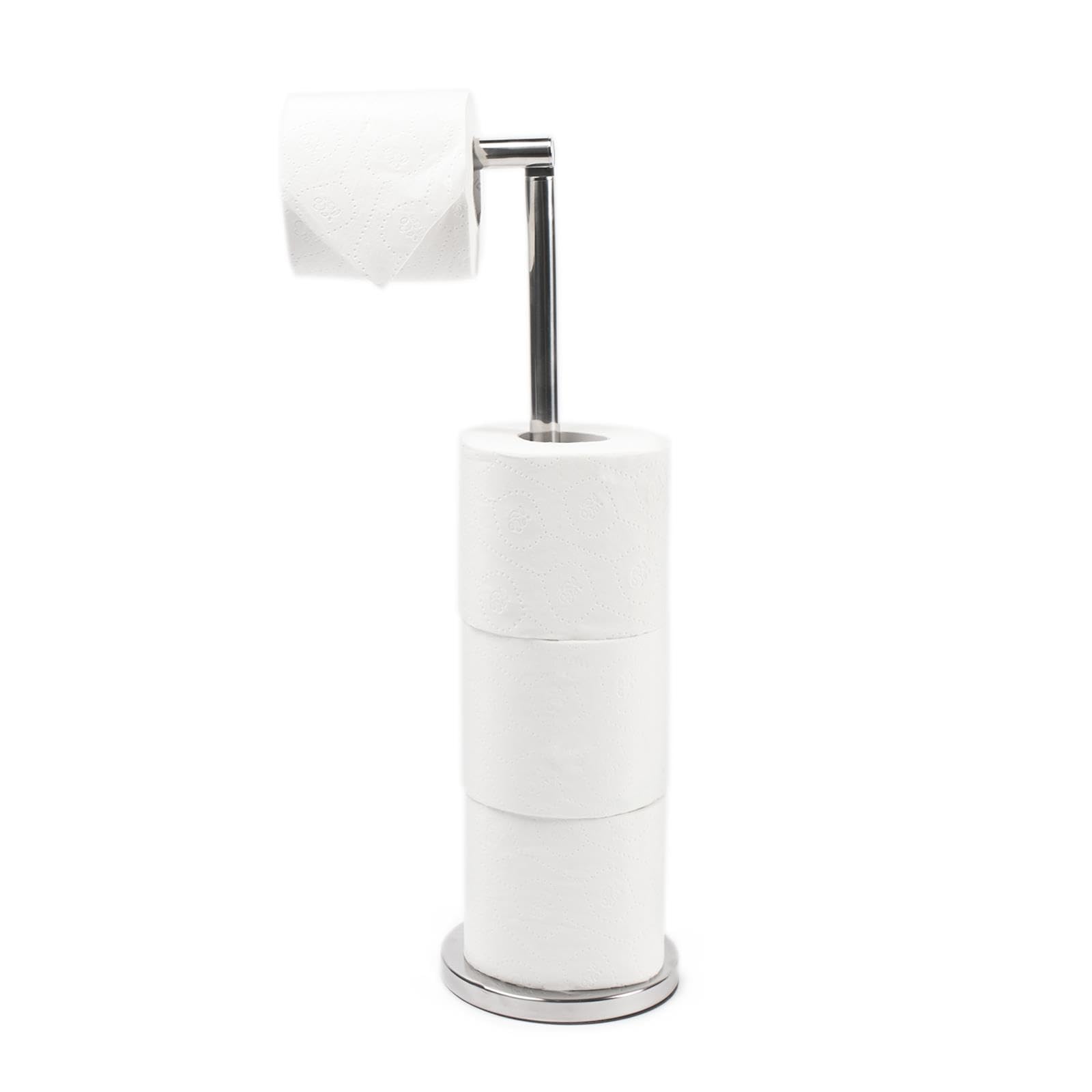 OHS Free Standing Toilet Roll Holder, Silver Metal Toilet Paper Holder Bathroom Accessories Folding Toilet Roll Storage Stainless Steel Standing Paper Roll Holder