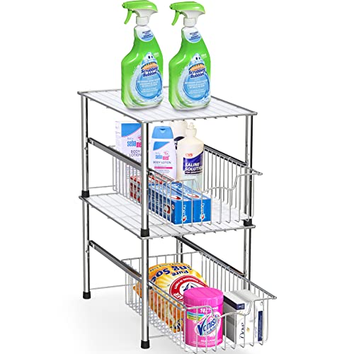 Simple Houseware Stackable Under Sink Sliding Basket Organizer Drawer, Chrome Pricepulse