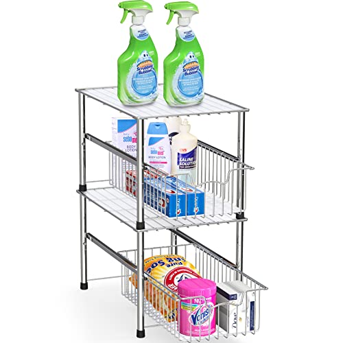 Simple Houseware Stackable Under Sink Cabinet Sliding Basket Organizer Drawer, Chrome