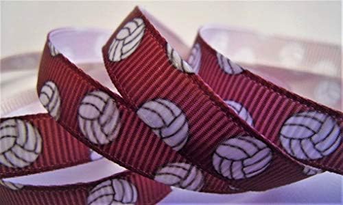 Grosgrain Ribbon Burgundy Volleyball Print 3 8 Wide 10 Yards