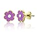 Flower Stud Earrings - Hand Painted Earrings Set Including Pink and Purple Flower Stud Earrings for Sensitive Ears 18k Gold Plated