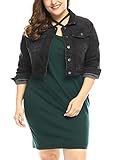 Agnes Orinda Women's Plus Size Button Closed Cropped Denim Jacket 2X Black