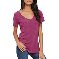 YEXIPO Womens T Shirts Short Sleeve V Neck Summer Casual Loose Basic Tee Tops T-Shirt Mauve