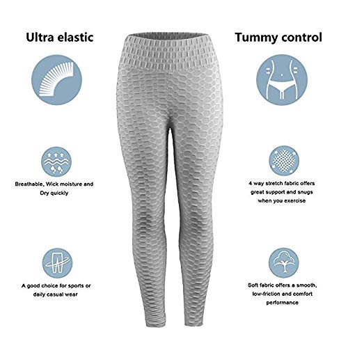 MIWORM Women\'s Ruched Butt Lifting Leggings,High Waisted Grain Sport Tummy Control Gym Yoga Pants(Leggings1 Grey, L)