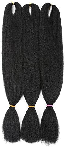 3 Packs Braiding Hair Crochet Braiding Hair Extensions Crochet Hair Braiding Hair Extensions Low Temperature Synthetic Hair 26'' #1B (26inch (3packs), 1B#)