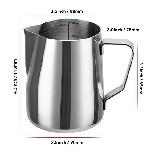 Milk Frothing Pitcher, CUSIBOX Stainless Steel Milk Pitcher 20oz/600ml