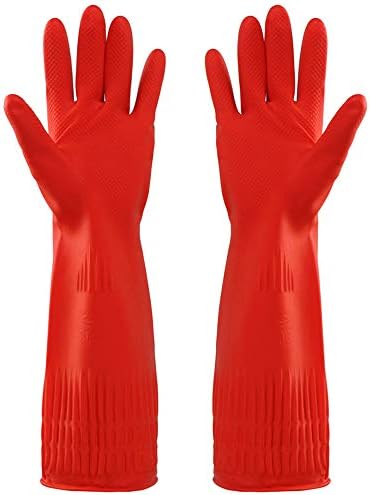Red Red Long Thicken Latex Gloves 6 Pairs Waterproof Warm Home Household Dishwashing Laundry Cleaning Protective Gloves