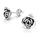 925 Oxidized Sterling Silver Small Rose Flower 8 mm Post Stud Earrings