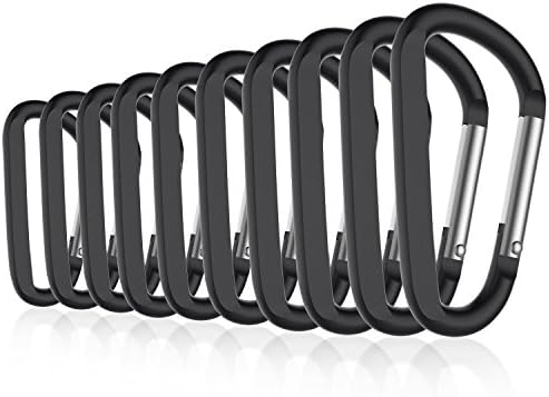 10PCS 3" Aluminum Carabiner Clip with Keyring, Light Durable Nonlocking Caribeaner Hook Buckle for Outdoor Camping EDC Key Chain Ring(Black)