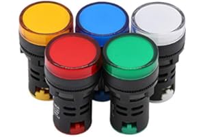 AEREXIER 5 Pack Energy Saving LED Indicator Light Green Yellow Red Blue White AC DC AD16-22D/S Mounting Hole Φ22mm (12V)