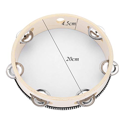 image for Tambourine for Church 8 inch Hand Held Drum Bell Birch Metal Jingles P