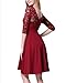 Women's Vintage Floral Lace Cocktail Party Knee Length Dress with 3/4 Sleeves Burgundy