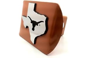 ELEKTROPLATE UTX University of Texas"Orange and Chrome with Debossed TX State Shape Longhorn Emblem" Metal Trailer Hitch Cover Fits 2 Inch Auto Car Truck Receiver with NCAA College Sports Logo
