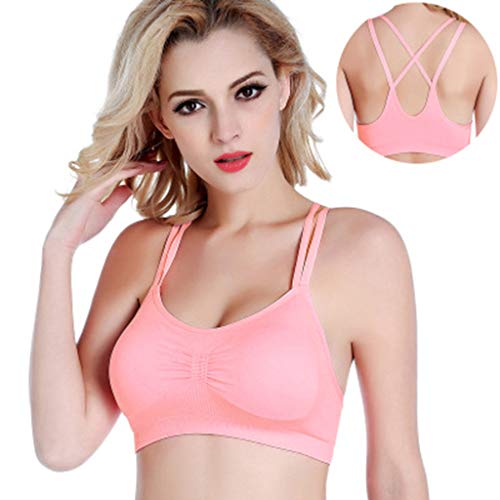 TIFENNY Women Sling Stretch Sport Bra Summer Padded Fitness Tank Tops Workout Gym Yoga Vest Bras Pink