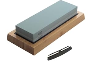 Chuanghe&LP Premium Whetstone, 2-Sided 400/1000 Grit, Knife Sharpening Stone, Non-Slip Bamboo Base, Angle Guide