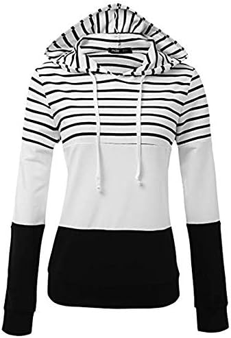 Morecome Womens Ladies Bright Color Stripe Hooded Long Sleeve Shirt Blouse Slim Stitching Sweatshirt