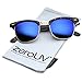 Premium Half Frame Horn Rimmed Sunglasses with Metal Rivets (Flash Mirror Series | Tortoise/Ice)