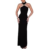 ABINGOO Women Sexy Halter High Neck Maxi Dress Sleeveless Back Slit Elegant Party Cocktail Wedding Guest Formal Long Dresses