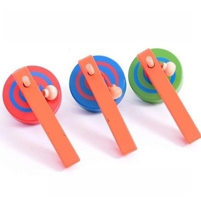 FQStech Wooden Spinning Top gyroscope peg-top With handle and Pull String Wire,can Last long time, color random