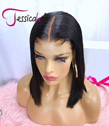 Jessica Hair Deep Part Short Bob Wigs 13x6 Lace Front Human Hair Wigs For Black Women Pre Plucked With Baby Hair Straight Remy Hair Wigs (12 inch with 150% density)