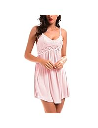 KANILU - Camisón de noche para mujer, de encaje, sexy, cuello en V, 5 tallas: S, M, L, XL, XXL