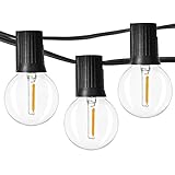 Newpow Outdoor String Lights 48ft with 25 Dimmable IPX6 Waterproof G40 LED Globe Bulbs - Clear Glass, 1W 60LM 2500K Warm Glow for Indoor/Outdoor Commercial Decoration and Lighting - Black