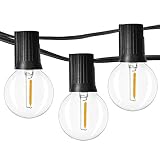 Newpow Outdoor String Lights 48ft with 25 Dimmable IPX6 Waterproof G40 LED Globe Bulbs - Clear Glass, 1W 60LM 2500K Warm Glow for Indoor/Outdoor Commercial Decoration and Lighting - Black