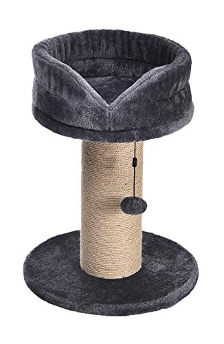 AmazonBasics Large Cat Scratching Post Tree Tower with Platform Bed – 16 x 16 x 21 Inches, Grey