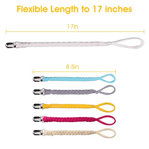 Pacifier Clip Monocho Universal Baby Pacifier Clip Braided Pacifier Holder Teething Ring for Boys and Girls Baby Teething Toy Pacifier Leash 6 Pack