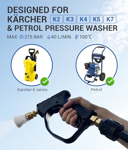 MEKOH Stubby Pressure Washer Gun for Karcher K2, K3, K4, K5, K7, High Power Washer Car Wash Gun with Quick Release, Short Trigger Pressure Washer Pistol with Nozzle, 1/4” Quick Connect Jet Wash Gun