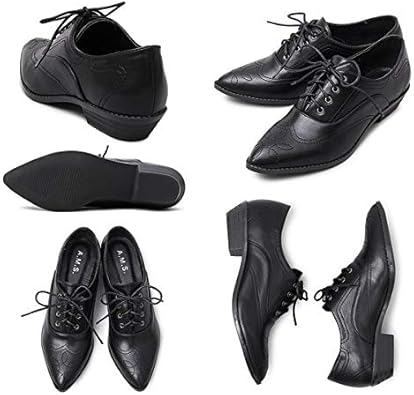 Amazon レースアップシューズ オックスフォードシューズ メダリオン ウイングチップ レディース マニッシュシューズ 黒 エナメル シルバー スムース ローヒール おじ靴 ノーブランド品 レースアップ