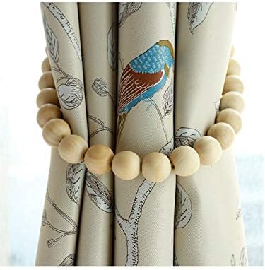 Beaded Jute Curtain Tiebacks Rope Wood Drapery Holdbacks