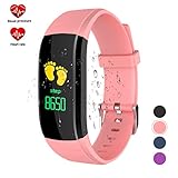 Fitness Tracker, Ouliou Activity Tracker with Heart Rate Monitor,Blood Pressure Monitor, IP67 Waterproof, Step Counter,Calorie Counter, Sleep Monitor for Kids/Woman/Man iOS Android(Pink)