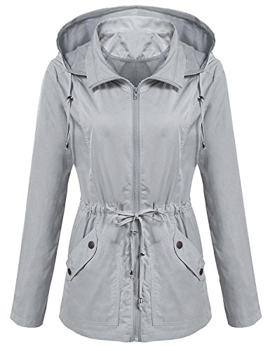 Elever Women's Detachable Hooded Drawstring Anorak Military Utility Jacket Light Grey M