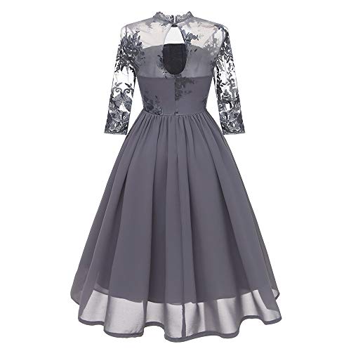 Dresses for Women Vintage Scoop Neck Floral Lace 3/4 Sleeve A-line Pleated Wing Cocktail Dress (M, Gray6)