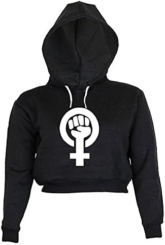 Rfecccy Fist Print Sexy Crop Top Long Sleeve Pullover Hoodies Sweatshirt For Women Black XL