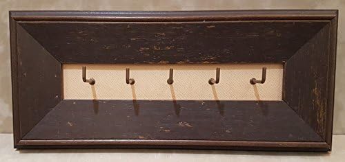 Distressed Rustic Walnut Brown Paint on Wood Frame with Tan Insert Key Hook Rack
